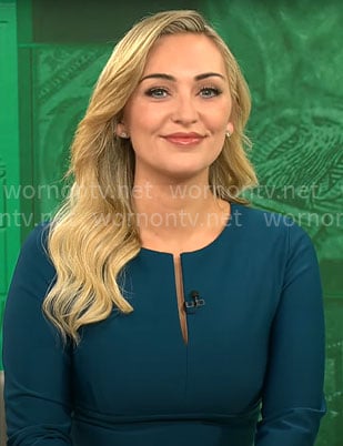 Kelly O'Grady's teal split-neck dress on CBS Mornings