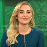 Kelly O’Grady’s teal split-neck dress on CBS Mornings