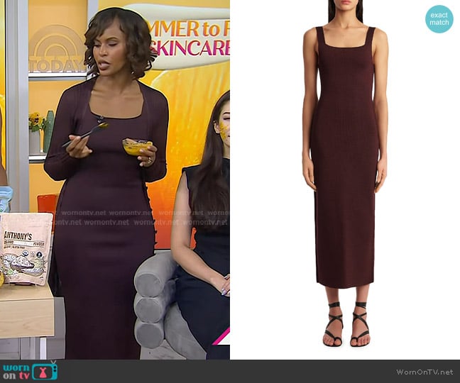 Khaite Dixi Sleeveless Midi-Dress in Almandine worn by Sabrina Elba on Today