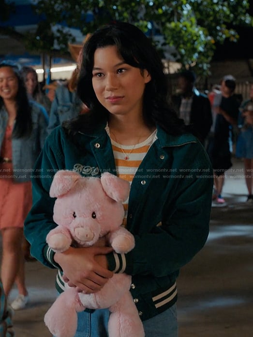 Kiley's green patch varsity jacket on My Life with the Walter Boys