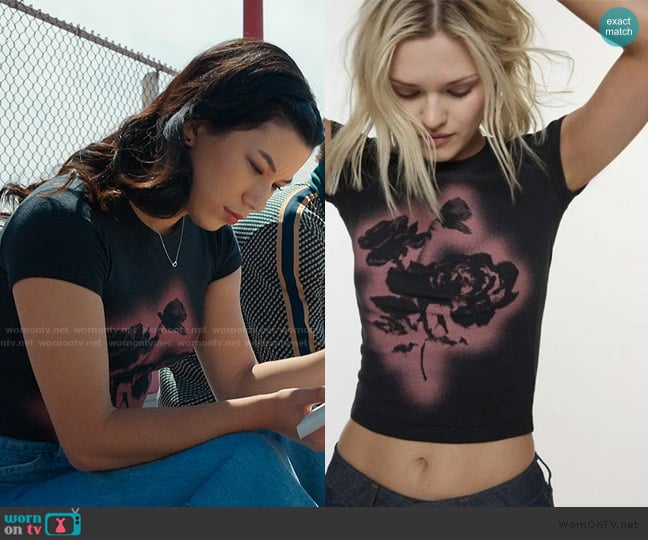 Kimchi Blue Flower Baby Tee worn by Kiley (Mya Lowe) on My Life with the Walter Boys
