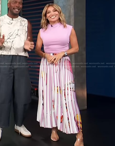 Kit’s floral pleated skirt and top on Access Hollywood