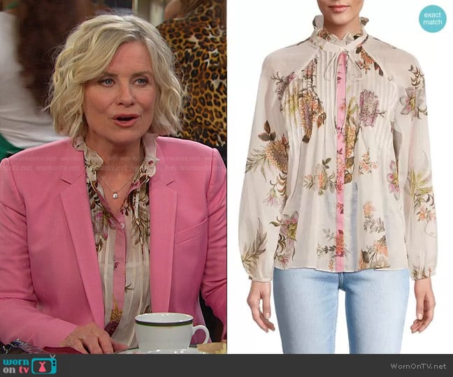 Kobi Halperin Joanna Floral Pleated Blouse worn by Kayla Brady (Mary Beth Evans) on Days of our Lives