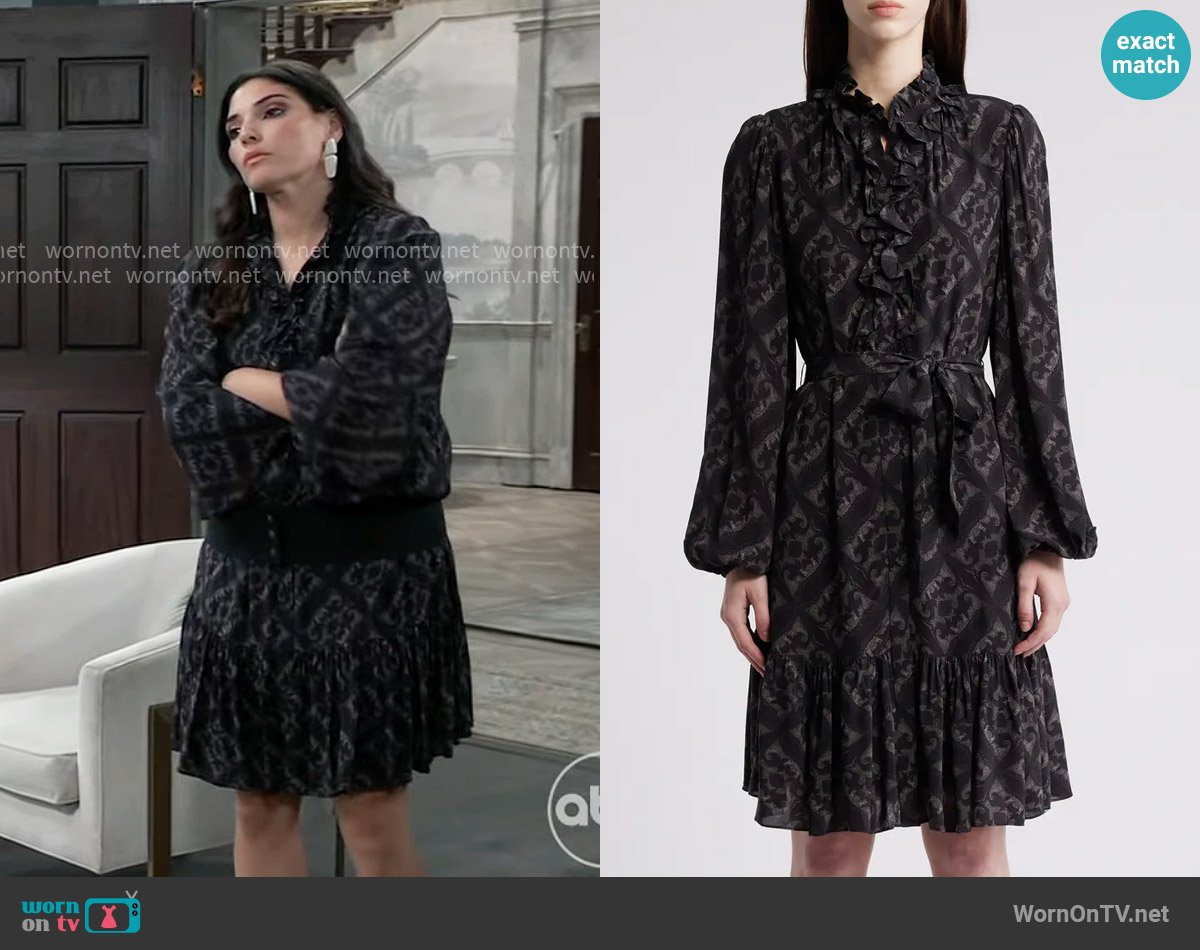 Kobi Halperin Landry Long Sleeve Leaf Print Dress worn by Brook Lynn Quartermaine (Amanda Setton) on General Hospital