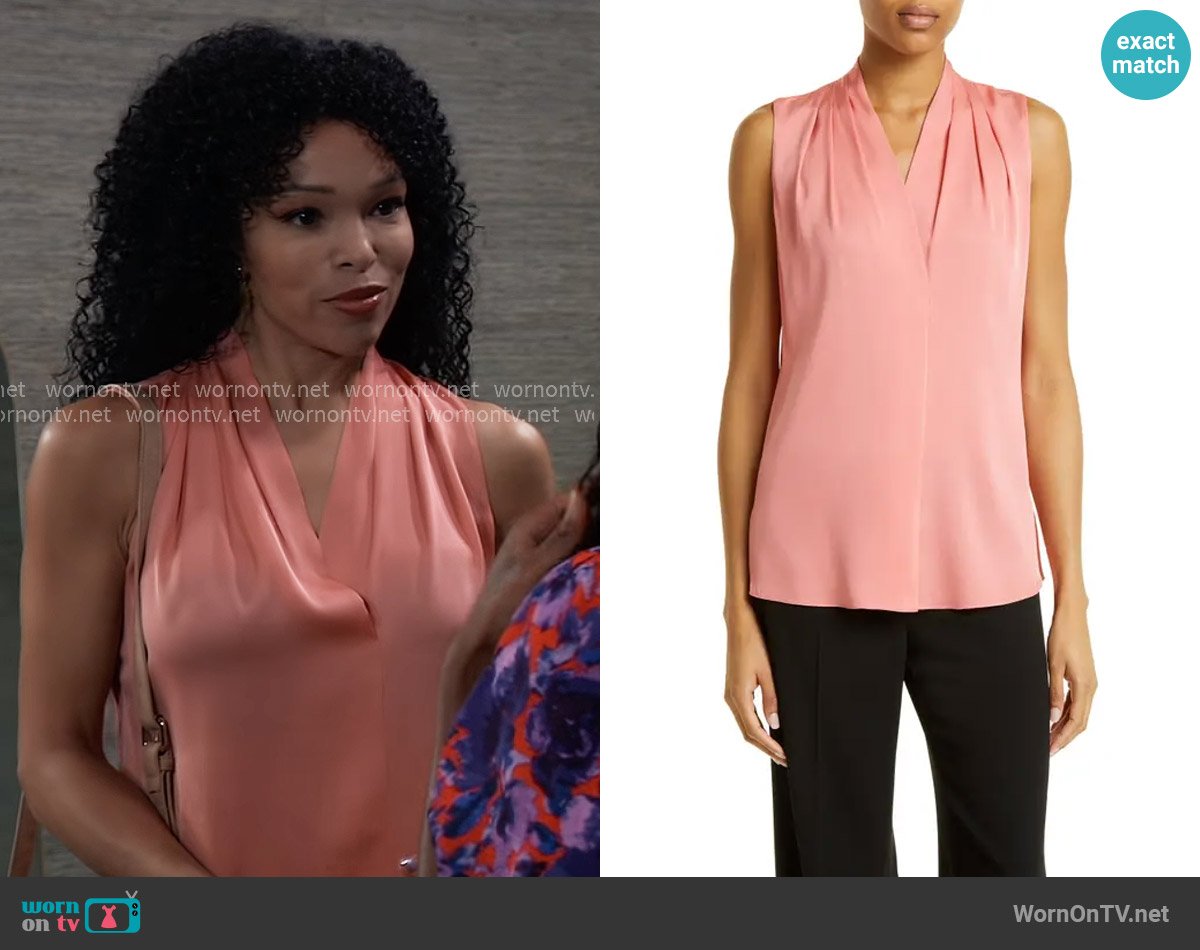 Kobi Halperin Mila Blouse in Sherbet worn by Portia Robinson (Brook Kerr) on General Hospital