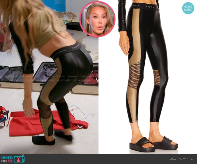 Koral Emblem Infinity High Rise Cropped Legging in Coriander & Black worn by Lisa Hochstein (Lisa Hochstein) on The Real Housewives of Miami