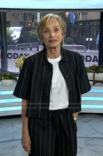 Kristin Scott Thomas’s black pinstripe shirt and pants on Today