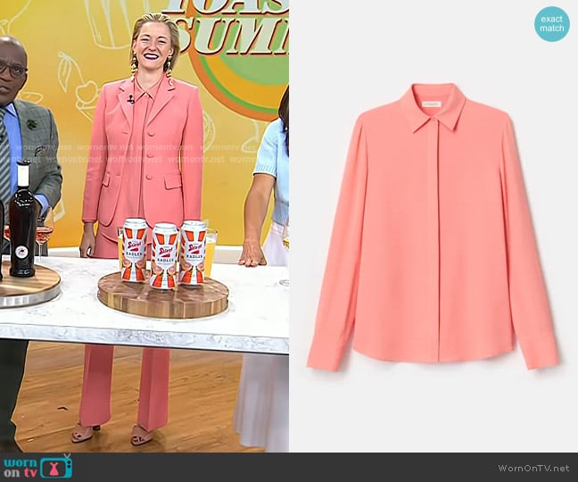 Lafayette 148 New York Silk Georgette Button Blouse in Altrosa Pink worn by Laura Vitale on Today