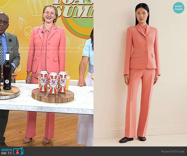 Lafayette 148 New York Wool-Silk Crepe Three-Button Academy Blazer and Flared Pant worn by Laura Vitale on Today