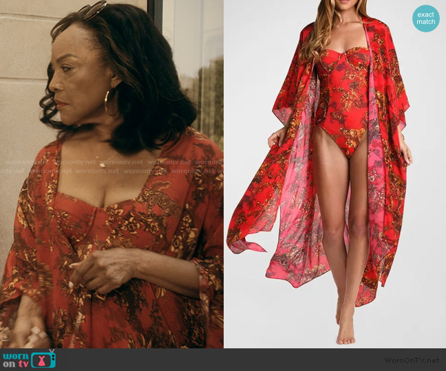 L'Agence Amie Red Jungle Underwire Bandeau One-Piece Swimsuit worn by Alicia (Lynn Whitfield) on The Chi
