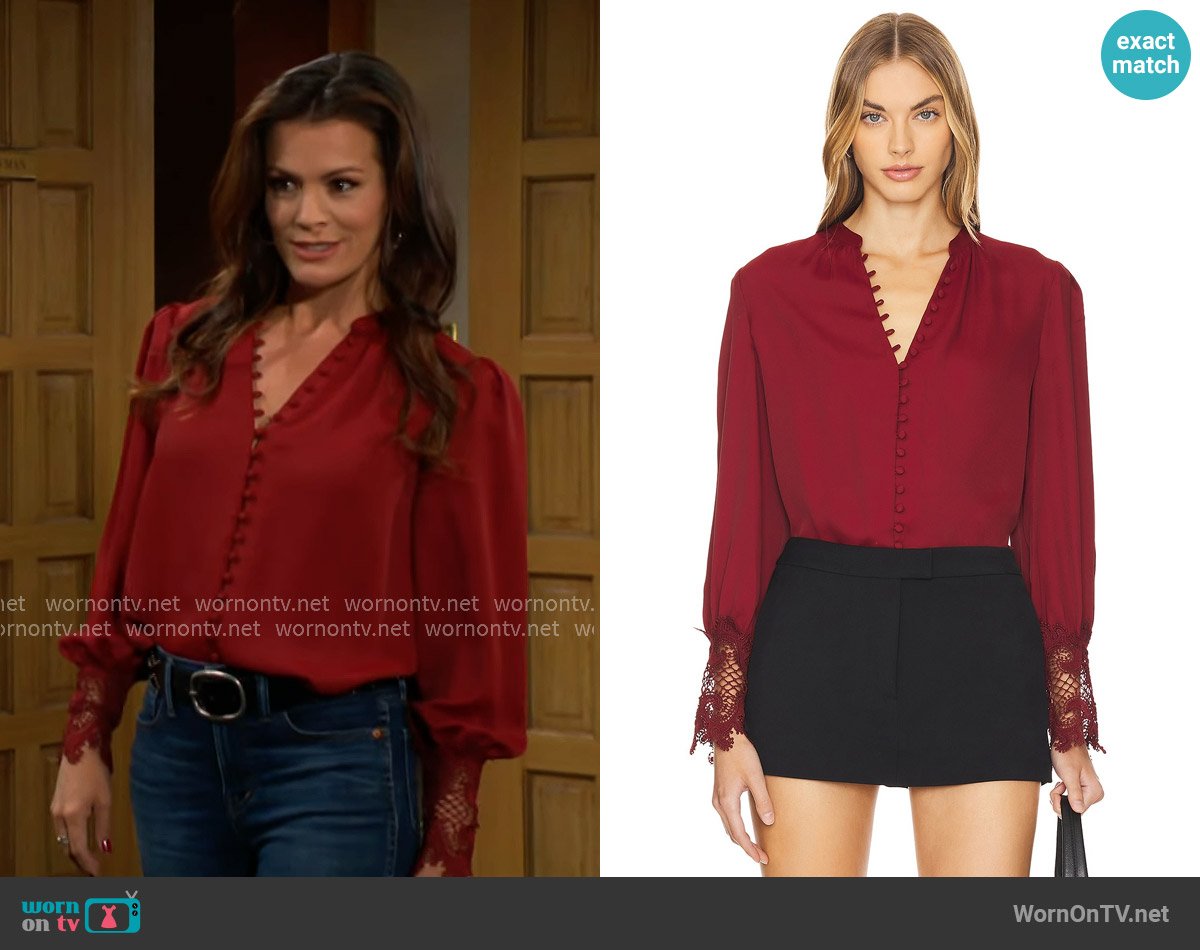 L'Agence Ava Blouse in Syrah worn by Chelsea Lawson (Melissa Claire Egan) on The Young and the Restless