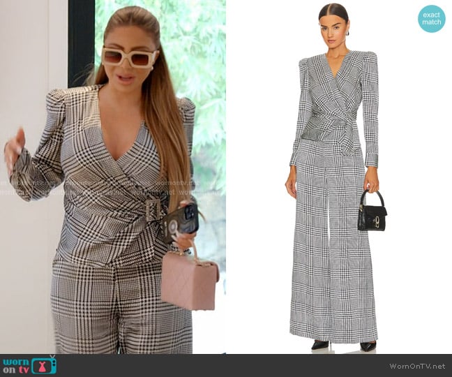 L'Agence Bensen Wrap Buckle Stretch Silk Top and Gavin Wide Leg Pant worn by Larsa Pippen (Larsa Pippen) on The Real Housewives of Miami