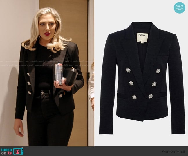 L'Agence brooke open-front blazer worn by Gina Kirschenheiter on The Real Housewives of Orange County