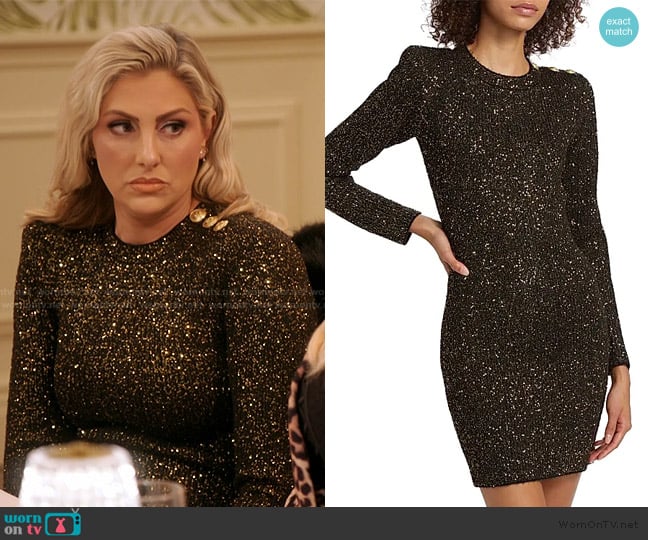 Gina’s metallic button shoulder dress on RHOC