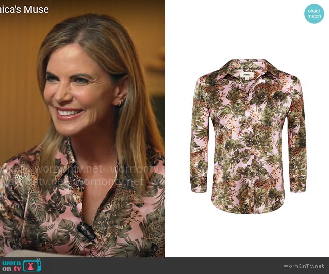 L'Agence Dani Tropical Silk Blouse worn by Natalie Morales on CBS Mornings