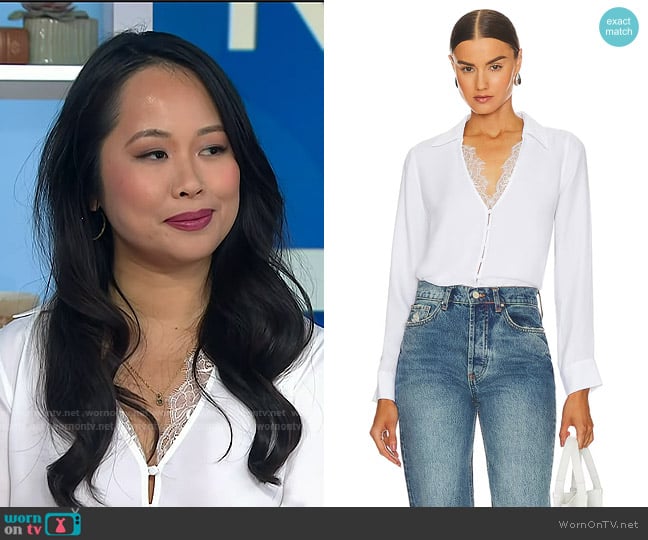 L'Agence Kori Blouse in White worn by Ana Huang on Today