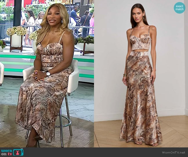 L'Agence Sonya Silk Bustier and Ryker Skirt worn by Serena Williams on Today