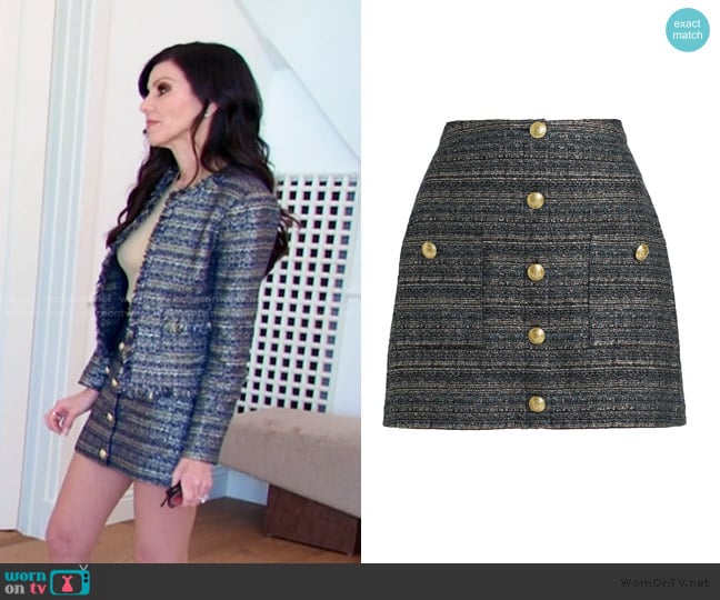 L'Agence Zander Metallic Tweed Mini Skirt worn by Heather Dubrow on The Real Housewives of Orange County