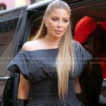 Larsa’s black smocked waist mini dress on The Real Housewives of Miami