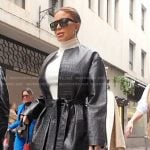 Larsa’s black croc leather coat on The Real Housewives of Miami