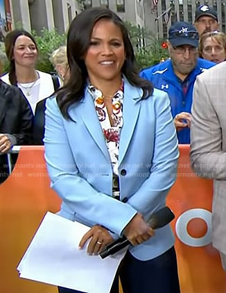 Laura's floral blouse and blue blazer on Today