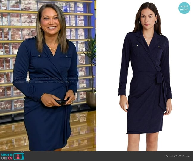 Ginger’s navy wrap dress on GMA