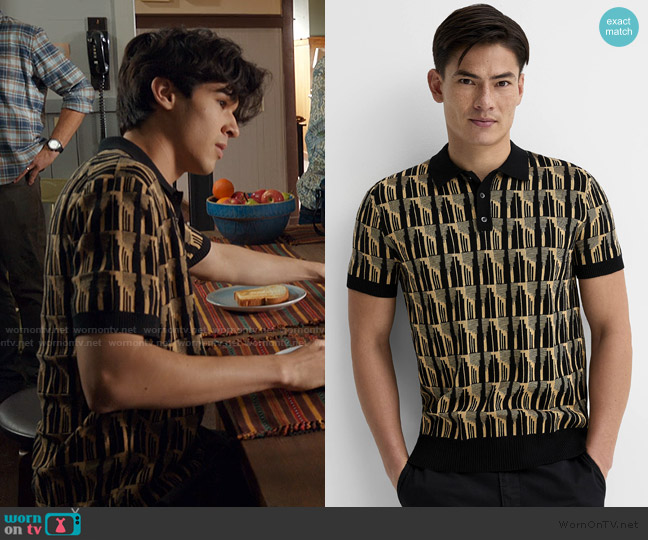 Le 31 Retro Jacquard Polo In Patterned Black worn by Isaac Garcia (Isaac Arellanes) on My Life with the Walter Boys