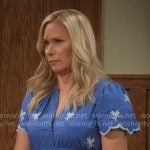 Leanne’s blue embroidered dress on Leanne