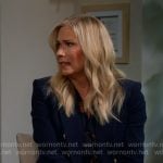 Leanne’s nautical print dress and navy blazer on Leanne