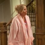 Leanne’s pink stripe fleece robe on Leanne