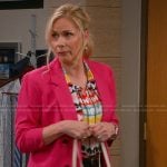 Leanne’s printed tie neck blouse on Leanne