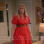 Leanne’s red puff-sleeve midi shirtdress on Leanne