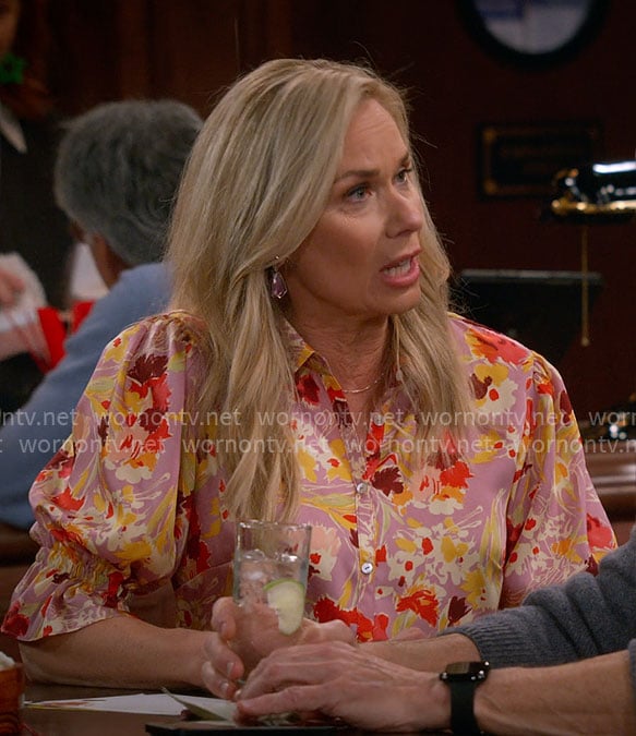 Leanne's floral button down blouse on Leanne