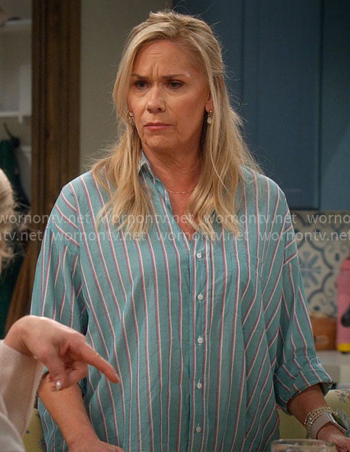 Leanne's green striped tunic shirt on Leanne