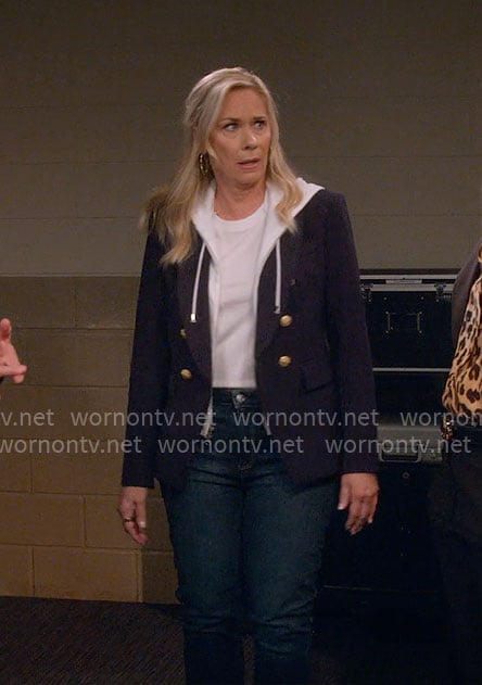 Leanne's navy hoodie blazer on Leanne