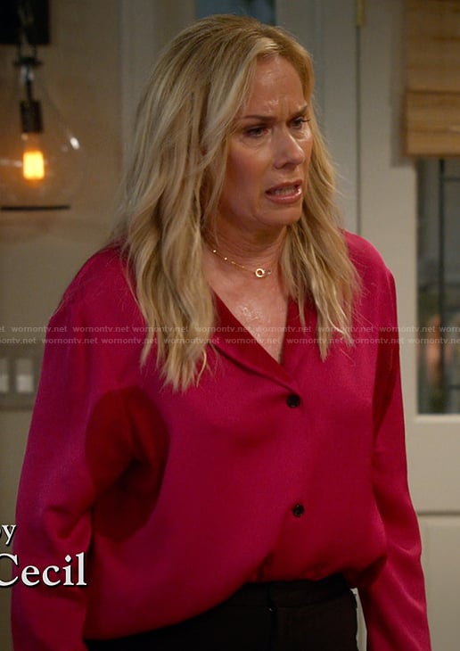 Leanne's pink v-neck blouse on Leanne