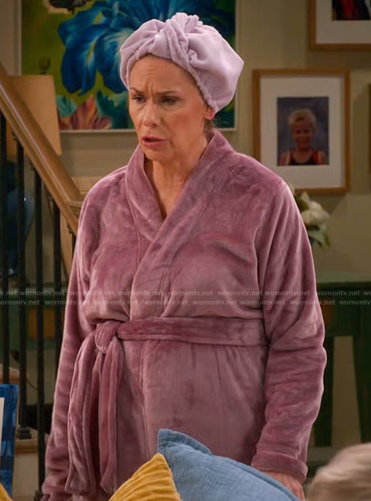 Leanne's purple fleece robe on Leanne