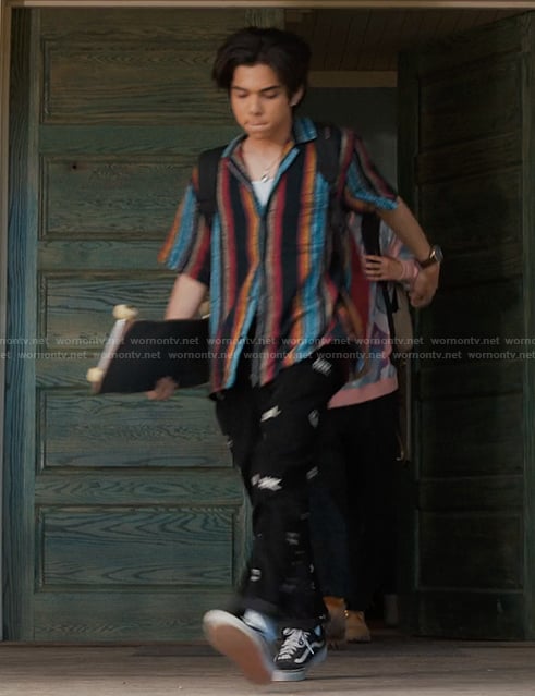 Lee’s striped shirt and pants on My Life with the Walter Boys
