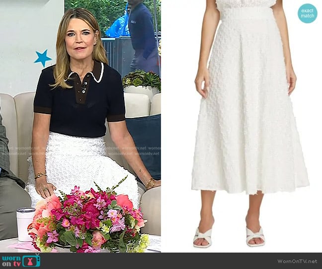 Lela Rose Embroidered Eyelet Midi-Skirt worn by Savannah Guthrie on Today