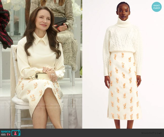  Lenna Skirt in Ivory Check Tweed Emilia Wickstead worn by Charlotte York (Kristin Davis) on And Just Like That