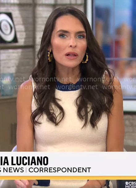 Lilia Luciano's white dress with blue trims on CBS Mornings