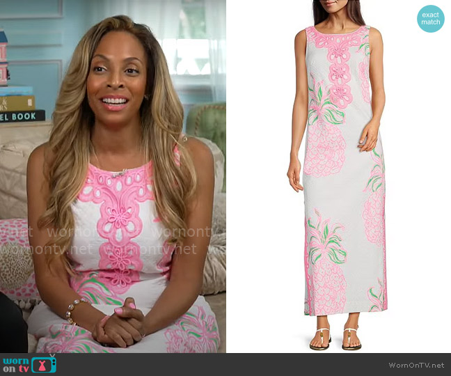 Jamie Arty’s pink embroidered maxi dress on CBS Mornings