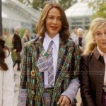 Lisa’s mixed plaid coat and pants on And Just Like That