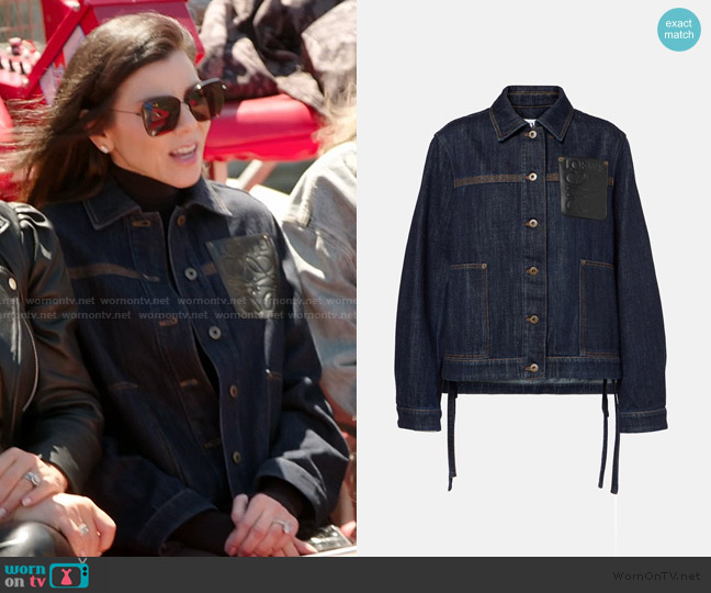 Loewe Workwear denim jacket worn by Heather Dubrow on The Real Housewives of Orange County