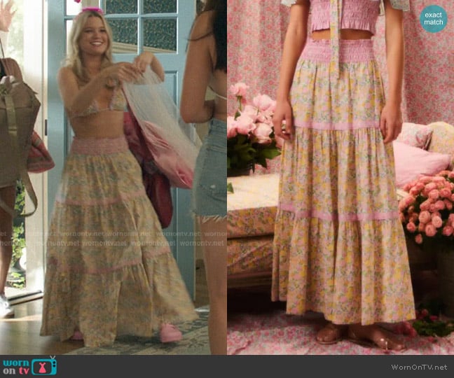 LoveShackFancy Phia Liberty Fabric Tiered Maxi Skirt worn by Taylor Jewel (Rain Spencer) on The Summer I Turned Pretty