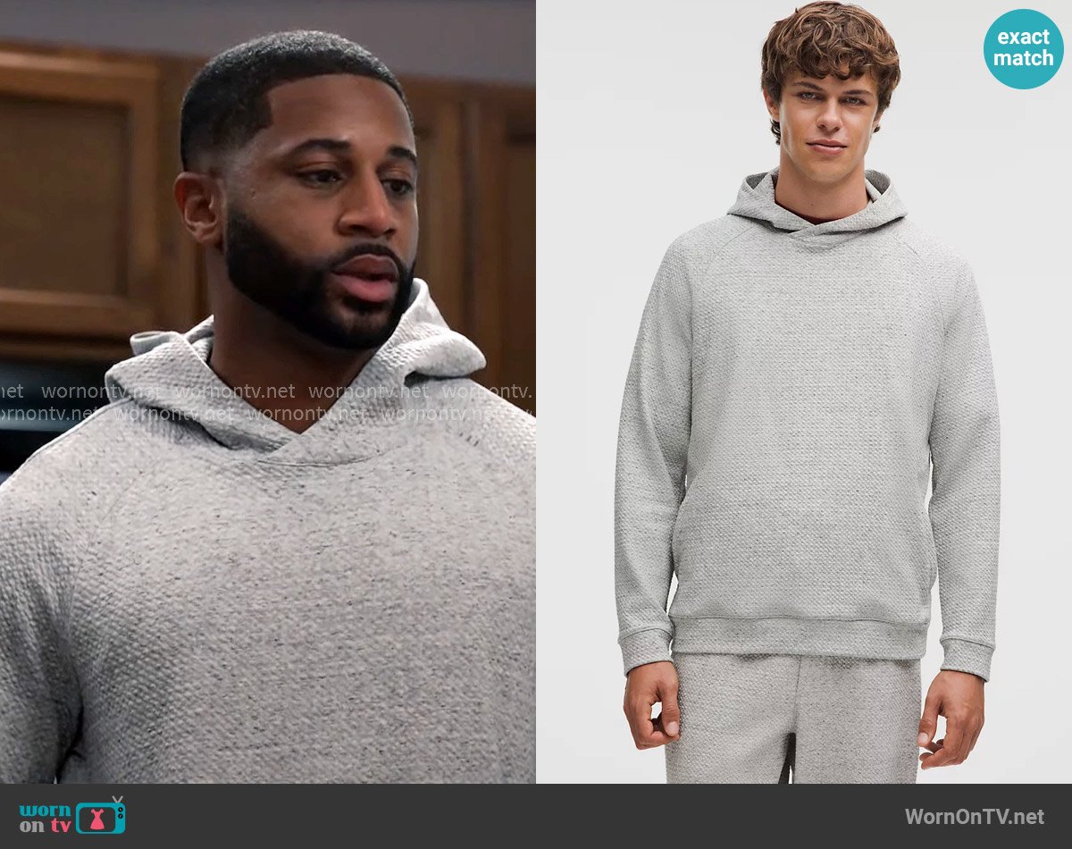 Lululemon Textured Double-Knit Cotton Hoodie in Heathered Melody Light Grey/Black worn by Zac Taylor (Devale Ellis) on Tyler Perrys Sistas
