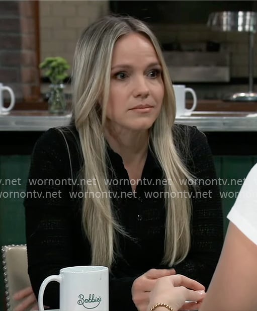 Lulu's black pointelle knit top on General Hospital