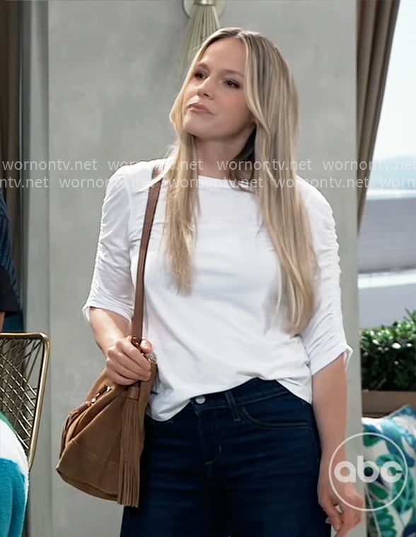 Lulu's white ruched sleeve top on General Hospital