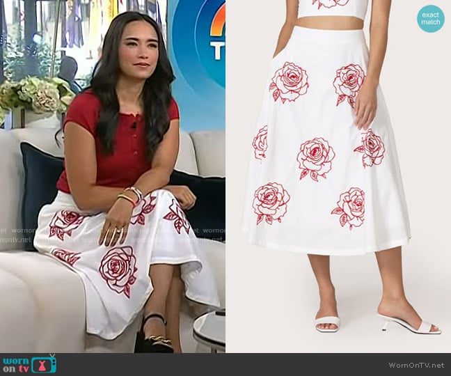 Lusana Nova Poplin Skirt in Cleo Embroidery worn by Emilie Ikeda on Today