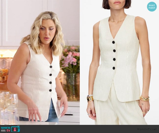 Madewell Cutaway Vest in Pinstripe Linen Blend worn by Gina Kirschenheiter on The Real Housewives of Orange County